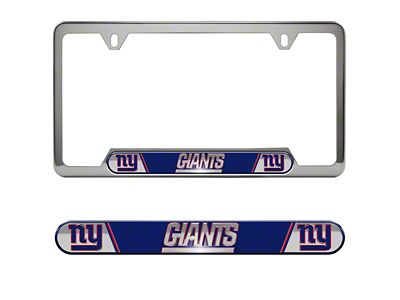 Embossed License Plate Frame with New York Giants Logo; Chrome (Universal; Some Adaptation May Be Required)