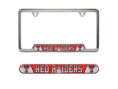 Embossed License Plate Frame with Texas Tech University Logo; Chrome (Universal; Some Adaptation May Be Required)