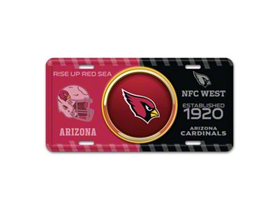 Embossed Metal License Plate with Arizona Cardinals Logo; Red / Black (Universal; Some Adaptation May Be Required)