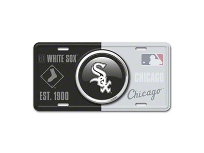 Embossed Metal License Plate with Chicago White Sox Logo; Black / Gray (Universal; Some Adaptation May Be Required)