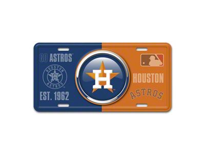 Embossed Metal License Plate with Houston Astros Logo; Blue / Orange (Universal; Some Adaptation May Be Required)