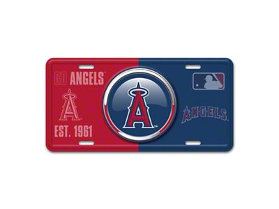 Embossed Metal License Plate with Los Angeles Angels Logo; Red / Navy (Universal; Some Adaptation May Be Required)