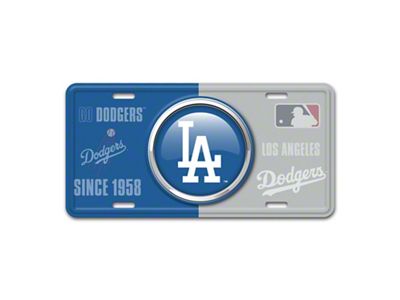 Embossed Metal License Plate with Los Angeles Dodgers Logo; Blue / Gray (Universal; Some Adaptation May Be Required)