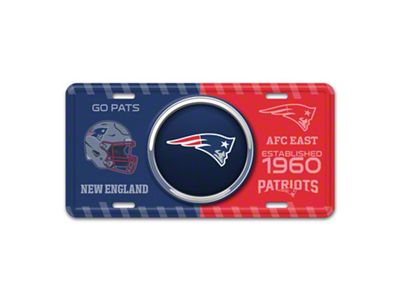 Embossed Metal License Plate with New England Patriots Logo; Navy / Red (Universal; Some Adaptation May Be Required)