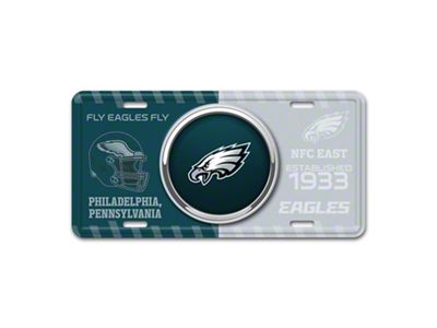 Embossed Metal License Plate with Philadelphia Eagles Logo; Green / Gray (Universal; Some Adaptation May Be Required)