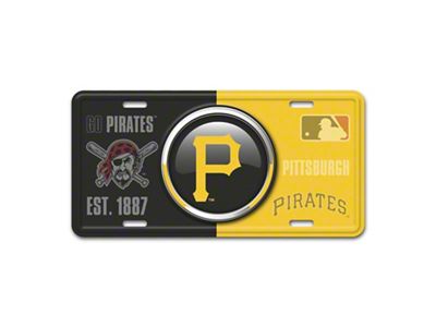 Embossed Metal License Plate with Pittsburgh Pirates Logo; Black / Yellow (Universal; Some Adaptation May Be Required)