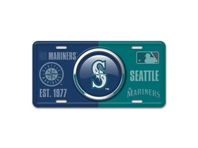 Embossed Metal License Plate with Seattle Mariners Logo; Navy / Teal (Universal; Some Adaptation May Be Required)