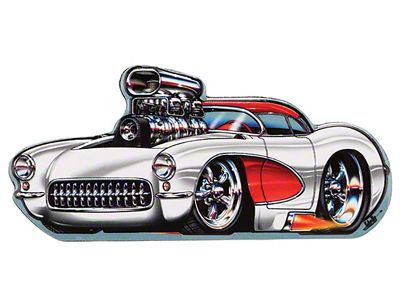 Embossed Tin Magnet; White Hotrod Vette