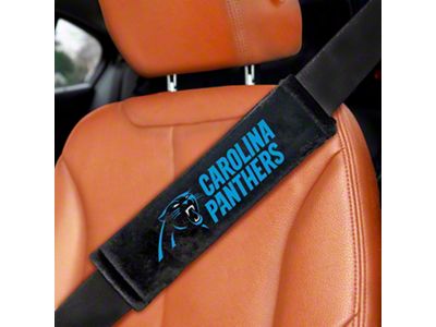 Embroidered Seatbelt Pads with Carolina Panthers Logo; Black (Universal; Some Adaptation May Be Required)