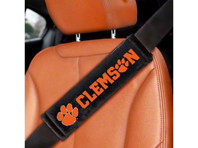 Embroidered Seatbelt Pads with Clemson Logo; Black (Universal; Some Adaptation May Be Required)