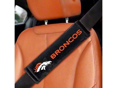 Embroidered Seatbelt Pads with Denver Broncos Logo; Black (Universal; Some Adaptation May Be Required)