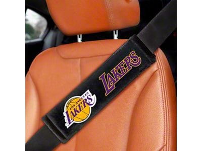 Embroidered Seatbelt Pads with Los Angeles Lakers Logo; Black (Universal; Some Adaptation May Be Required)