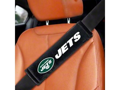 Embroidered Seatbelt Pads with New York Jets Logo; Black (Universal; Some Adaptation May Be Required)