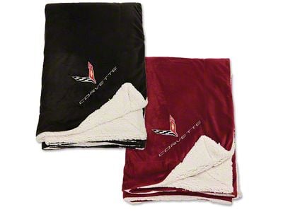 Faux Lambs Wool Blanket with C8 Crossed Flags Emblem and Script; 50x60-Inch; Wine