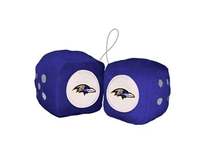 Fuzzy Dice with Baltimore Ravens Logo; Purple (Universal; Some Adaptation May Be Required)