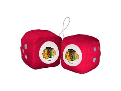 Fuzzy Dice with Chicago Blackhawks Logo; Red (Universal; Some Adaptation May Be Required)