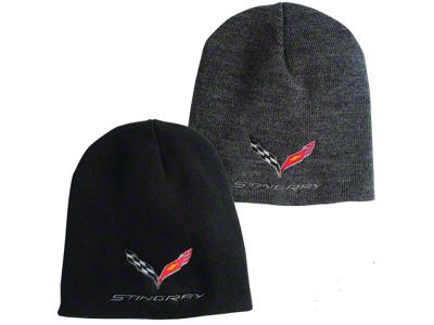 Knit Pullover Beanie with C7 Stingray Logo; Charcoal