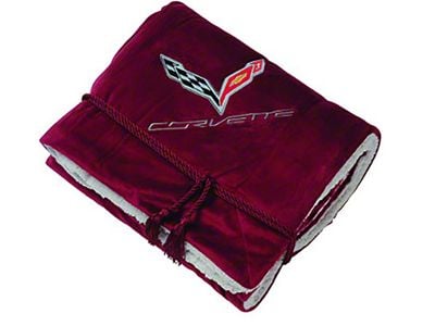 Lambs Wool Throw with C7 Logo; Wine/Cream