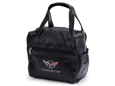 Leather Car Bag with C5 Logo and Script; Black