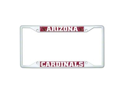 License Plate Frame with Arizona Cardinals; White (Universal; Some Adaptation May Be Required)