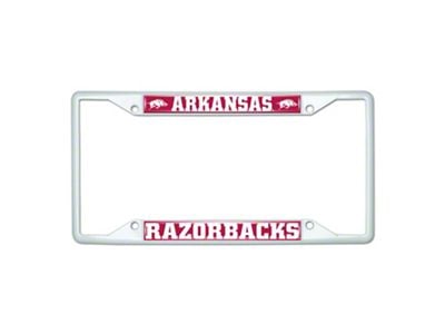 License Plate Frame with Arkansas; White (Universal; Some Adaptation May Be Required)