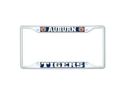 License Plate Frame with Auburn; White (Universal; Some Adaptation May Be Required)