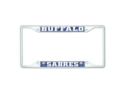 License Plate Frame with Buffalo Sabres; White (Universal; Some Adaptation May Be Required)