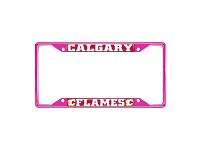 License Plate Frame with Calgary Flames; Pink (Universal; Some Adaptation May Be Required)