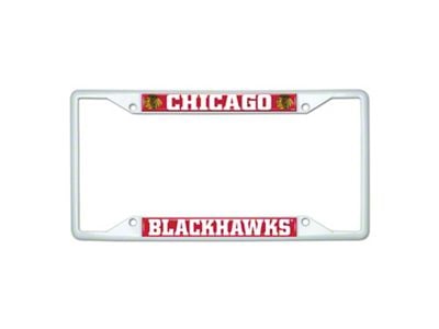 License Plate Frame with Chicago Blackhawks; White (Universal; Some Adaptation May Be Required)