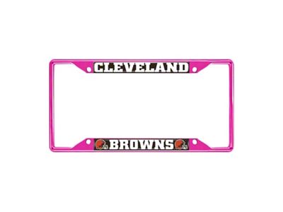 License Plate Frame with Cleveland Browns; Pink (Universal; Some Adaptation May Be Required)