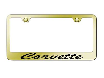 License Plate Frame with Corvette Lettering; Gold (Universal; Some Adaptation May Be Required)