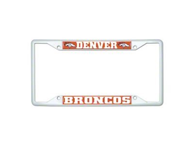 License Plate Frame with Denver Broncos; White (Universal; Some Adaptation May Be Required)