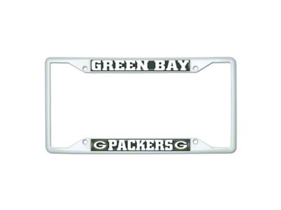 License Plate Frame with Green Bay Packers; White (Universal; Some Adaptation May Be Required)