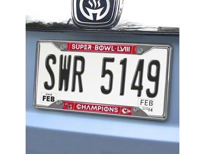 License Plate Frame with Kansas City Chiefs Super Bowl LVIII Champions Logo; Red (Universal; Some Adaptation May Be Required)