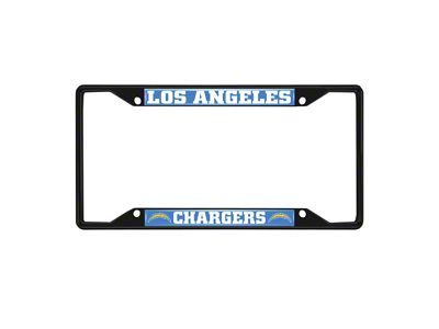 License Plate Frame with Los Angeles Chargers Logo; Black and Blue (Universal; Some Adaptation May Be Required)