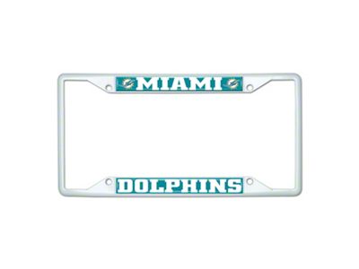 License Plate Frame with Miami Dolphins; White (Universal; Some Adaptation May Be Required)