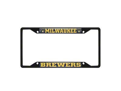 License Plate Frame with Milwaukee Brewers Logo; Black and Navy (Universal; Some Adaptation May Be Required)