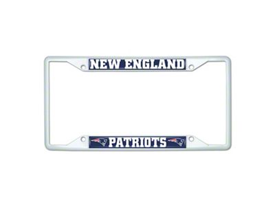 License Plate Frame with New England Patriots; White (Universal; Some Adaptation May Be Required)