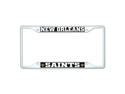 License Plate Frame with New Orleans Saints; White (Universal; Some Adaptation May Be Required)