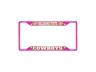 License Plate Frame with Oklahoma State; Pink (Universal; Some Adaptation May Be Required)