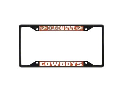 License Plate Frame with Oklahoma State University Logo; Black and Black (Universal; Some Adaptation May Be Required)