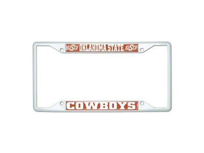 License Plate Frame with Oklahoma State; White (Universal; Some Adaptation May Be Required)