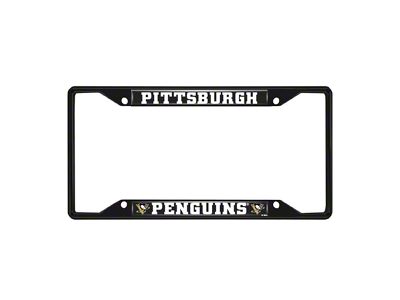 License Plate Frame with Pittsburgh Penguins Logo; Black and Black (Universal; Some Adaptation May Be Required)