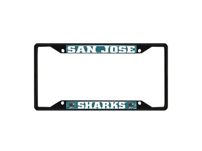 License Plate Frame with San Jose Sharks Logo; Black and Turquoise (Universal; Some Adaptation May Be Required)