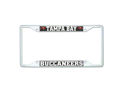 License Plate Frame with Tampa Bay Buccaneers; White (Universal; Some Adaptation May Be Required)