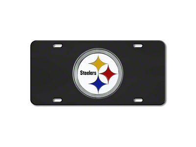 License Plate with Pittsburgh Steelers Logo; Black (Universal; Some Adaptation May Be Required)