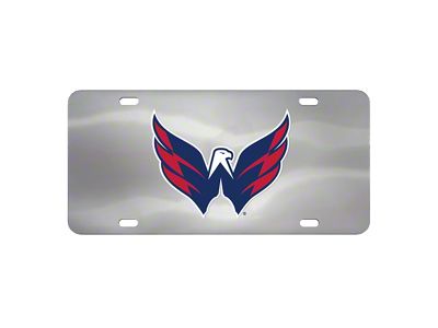 License Plate with Washington Capitals Logo; Stainless Steel (Universal; Some Adaptation May Be Required)