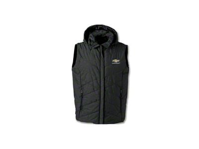 Men's Jupiter Puffer Hoodie Vest with Gold Bowtie and Chevrolet Script