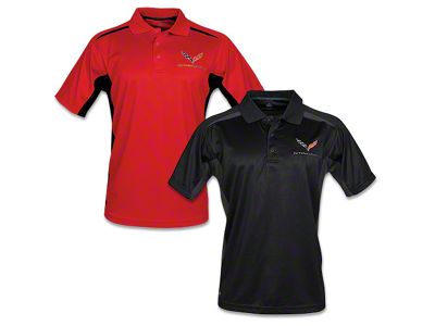 Men's Match Tech Polo Shirt with C7 Logo; Black