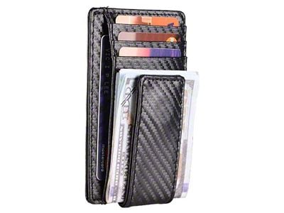 Money Clip with Card Slots; Leather Carbon Fiber